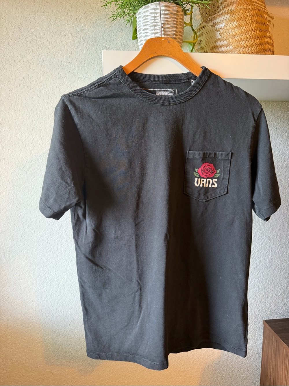 Vans women Black Pocket T‑Shirt with Rose Logo